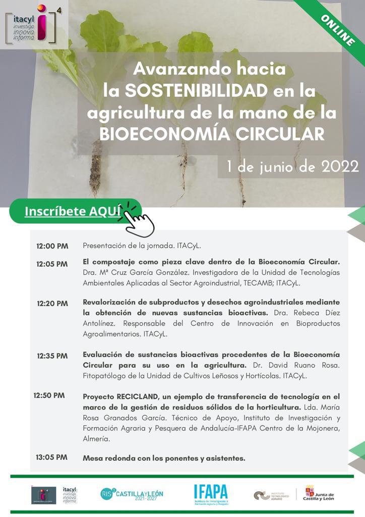 ♻️La investigadora del #Ifapa, M. Rosa Granados, participa en la jornada "Avanzando hacia la sostenibilidad en la agricultura de la mano de la #bioeconomíacircular" presentando el proyecto <a href="/IfapaR/">IfapaRECICLAND</a>

➡️Organiza <a href="/ITACYL/">Innovación agroalimentaria - JCyL</a>
📅01/06

#IFAPAfuncionaylidera
<a href="/AndaluciaJunta/">Junta de Andalucía</a>