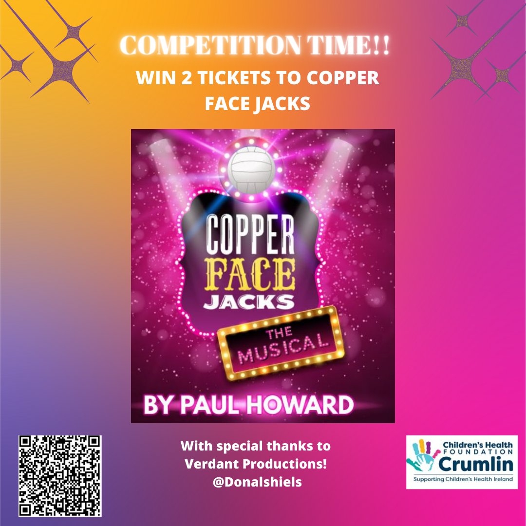 Warrior Wally (@warriorwally1) on Twitter photo Competition Time!
Raising funds for <a href="/CHIatCrumlin/">CHI at Crumlin</a>
Thanks to @donalshiels and the Verdant Productions team we have 2 tickets for Copper Face Jacks the Musical to give away
To enter follow the instructions in the comments π
Good luck everyone!
Wally x
#M2M #CompetitionTime Competition Time!
Raising funds for <a href="/CHIatCrumlin/">CHI at Crumlin</a>
Thanks to @donalshiels and the Verdant Productions team we have 2 tickets for Copper Face Jacks the Musical to give away
To enter follow the instructions in the comments π
Good luck everyone!
Wally x
#M2M #CompetitionTime