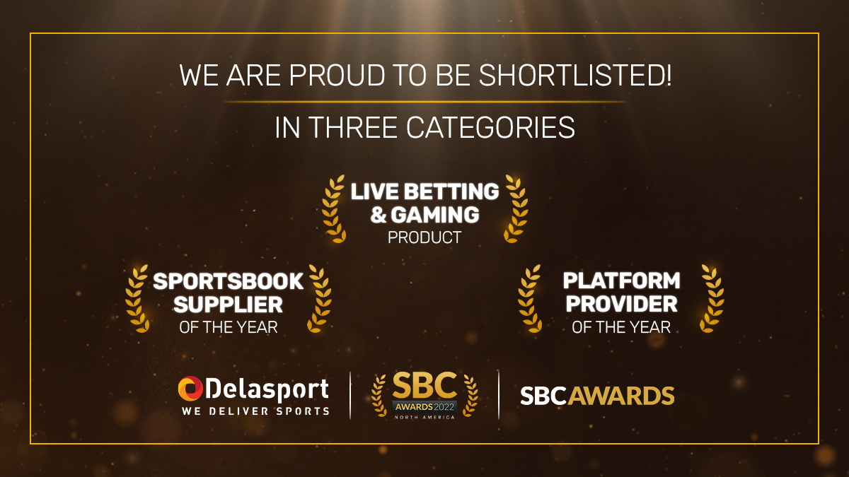 Delasport1's tweet photo. We are delighted to have been shortlisted for the SBC  North America Awards 2022! 📣

We are happy to be recognized by the industry and to be nominated in categories, including:

📌 Live Betting &amp; Gaming Product
📌 Platform Provider of the Year
📌 Sportsbook Supplier of the Year https://t.co/sRa0SnyFyr