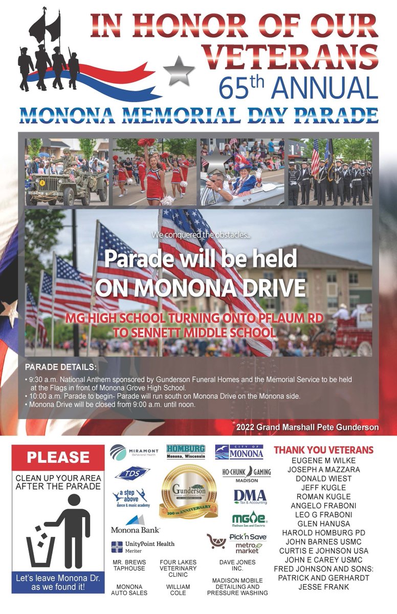 MononaPolice's tweet photo. The Monona Memorial Day Parade will be on Monona Drive https://t.co/tSMIayfrDT https://t.co/SPCzE8x3LD