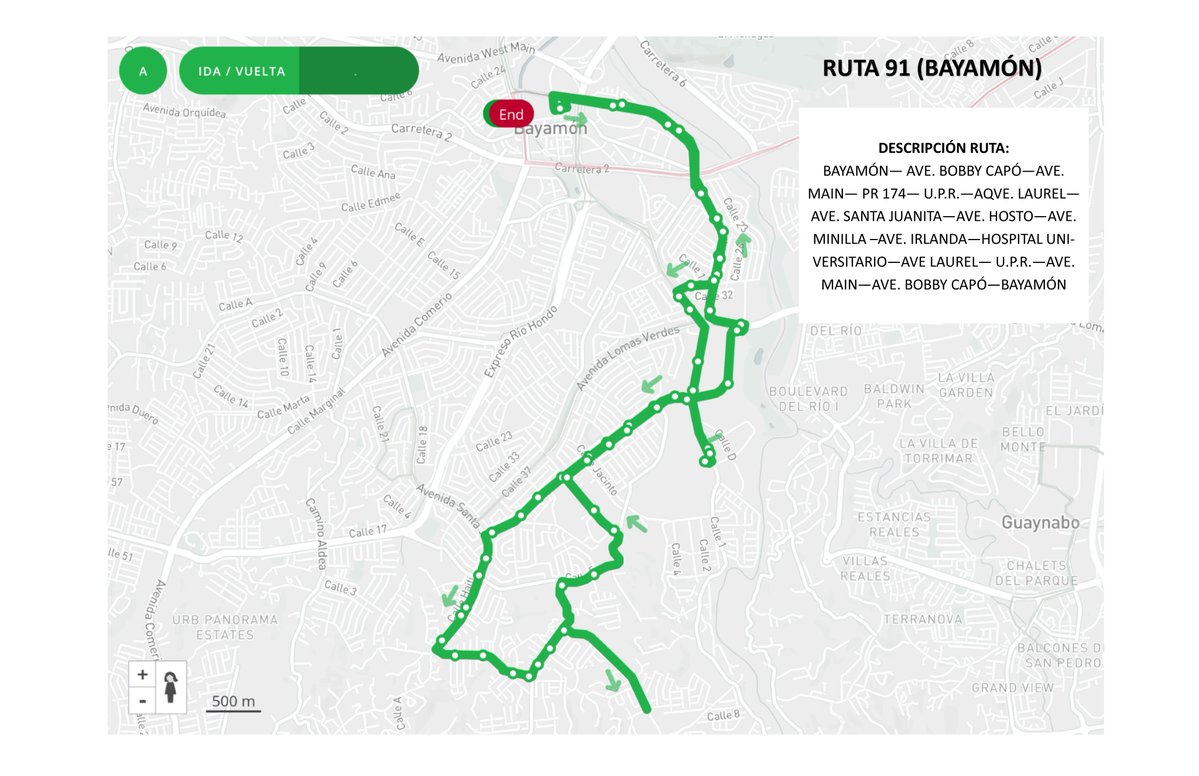 Ruta D-91 desde la Estación <a href="/trenurbanopr/">Tren Urbano</a> en Bayamón hasta Santa Juanita.
Lunes a viernes tiene una frecuencia de 30 minutos. Mientras que sábados y feriados sale entre 35 a 40 minutos. 
#ViajaSeguro 
<a href="/DTOP/">DTOP</a> @prsecdtop <a href="/fortalezapr/">Puerto Rico Governor's Office</a>