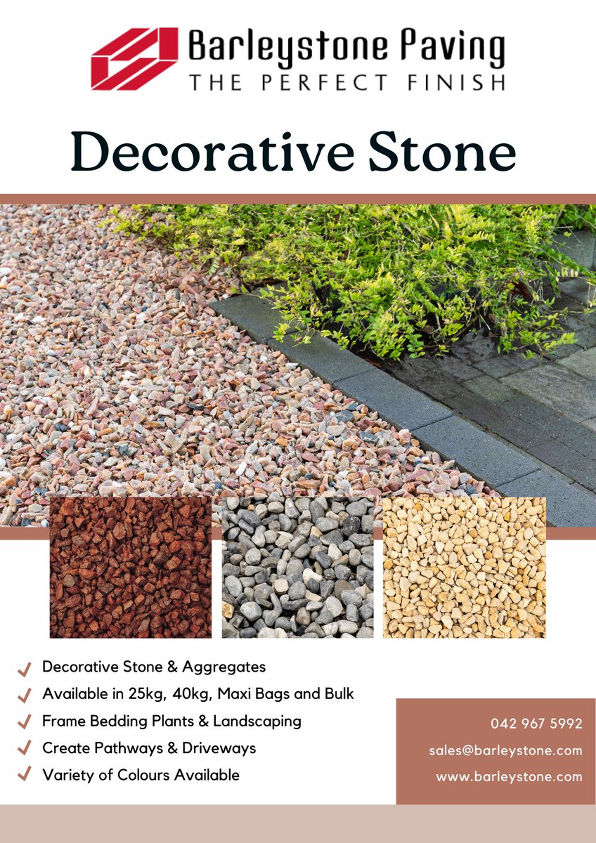 Bring colour and texture to your garden with Barleystone Decorative Stone &amp; Aggregates.
These products are ideal for framing bedding plants and landscaping or creating garden paths &amp; driveways.
Check out our website to see the variety of colours available barleystone.com/products/decor…
