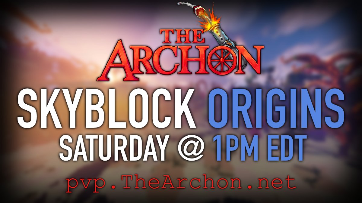 🐟The Skyblock ORIGINS realm will be resetting very soon! 

🕐The newest season begins this Saturday @ 1:00 PM EDT

‼️ Follow &amp; Retweet for a chance to win the Diamond Rank ($250) 

🔗thearchon.net/origins 
🔗pvp.thearchon.net  
🔗discord.gg/thearchon