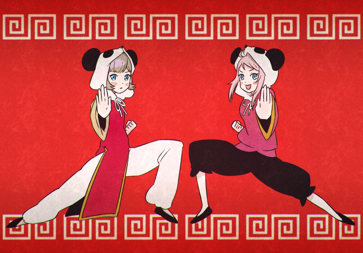 【いーあるふぁんくらぶ】
#唐可可 と #鐘嵐珠 の２人でオマージュ🐼
何気にランジュも可可ちゃんも描くのは初めてです！
　
#lovelive #Liella #虹ヶ咲