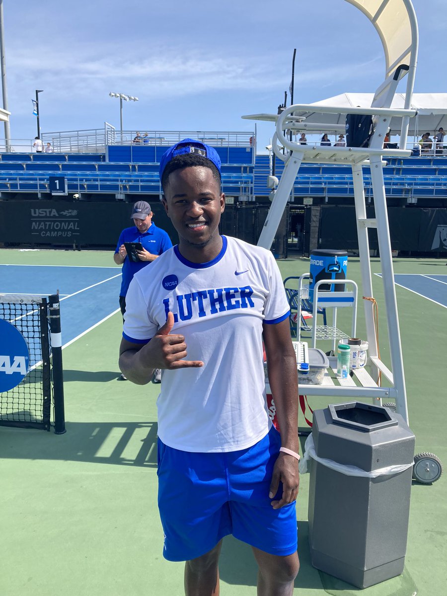 LutherTennis's tweet photo. NCAA Update…Nyathi played admirably and represented the Norse with incredible class all the way to the finish! Dropped his match 36 36 to the #2 seed and played some outstanding tennis to finish his Luther Tennis career! #SailNorse https://t.co/ONrtYO9KR8