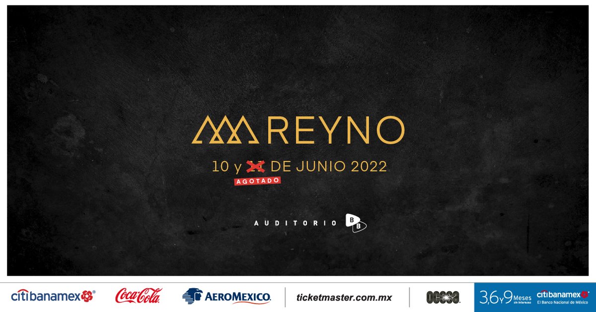 ocesa_rock's tweet photo. El show de @REYNOmx ya es sold out y estamos seguros que van a retumbar el Auditorio BB. ¡Nos vemos el 10 y 11 de junio! 🤟 https://t.co/y07OR4ntV9