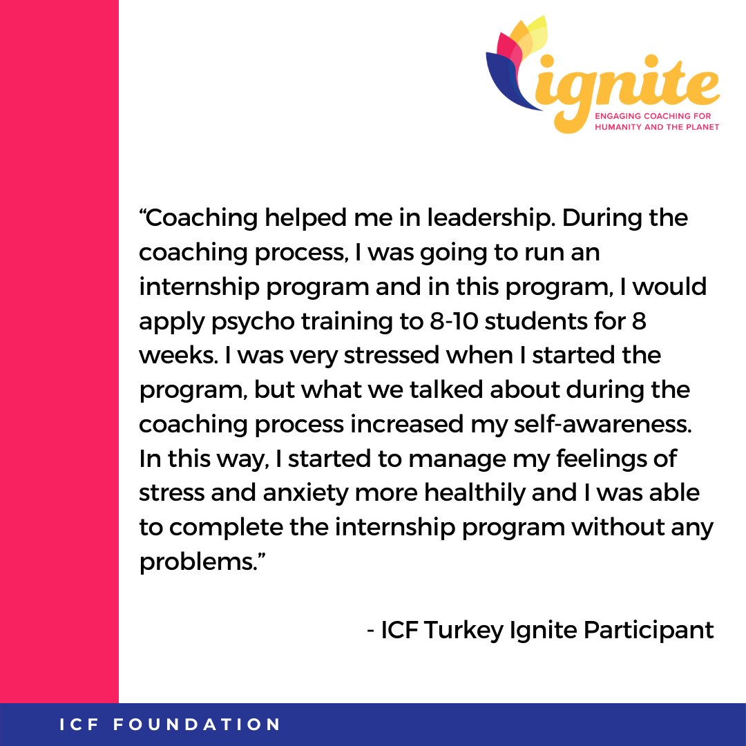 ICFHQ's tweet photo. ICF Turkey Ignite Participant explains how coaching helped him be a better leader. Learn about the ICF Ignite program and how #probonocoaching is making a difference in the lives of others. https://t.co/Nk91ry5Np8

 #ignite #icffoundation #socialimpactstories #probonocoaching https://t.co/T3t60Ifovs