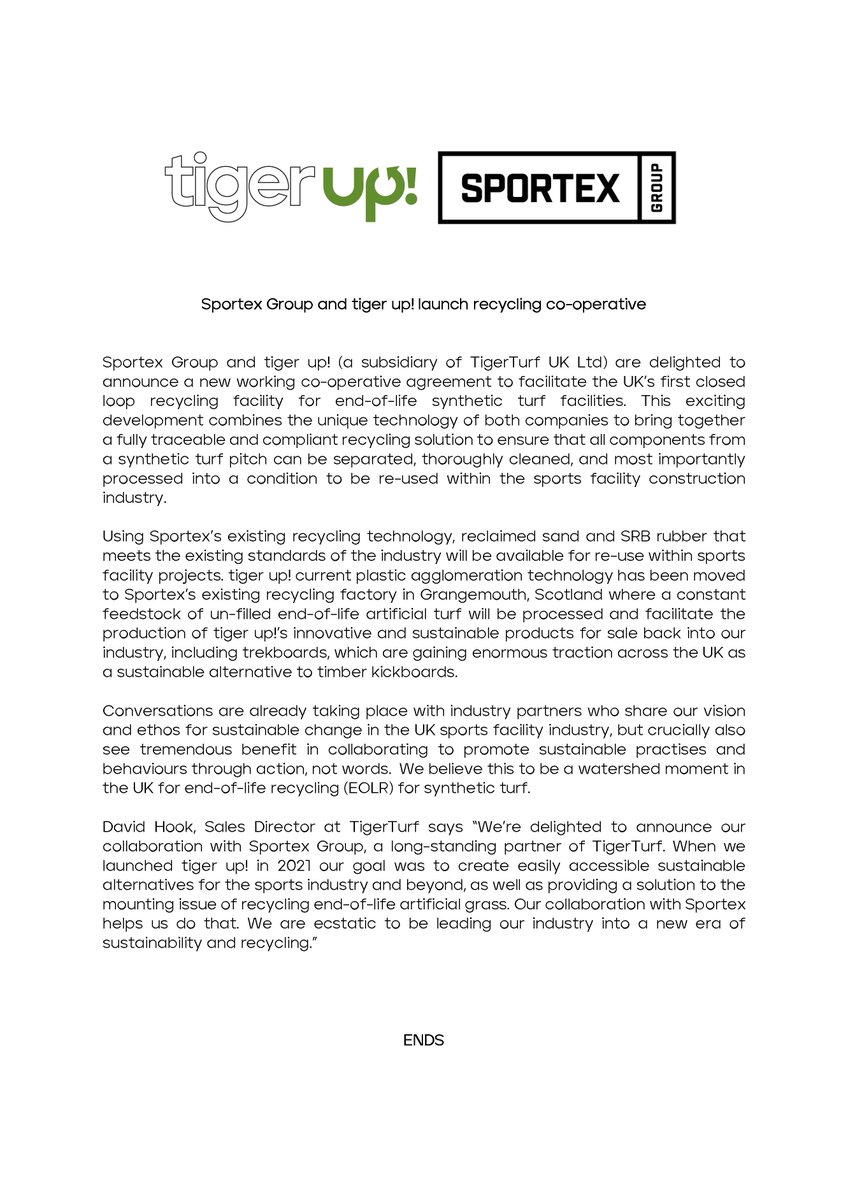 Sportex Group are very happy to finally announce this strategic partnership with tiger up!
 
Learn more below. ↓

#SportsSurfacing #Sports #Sustainability #Sustainable #Recycling