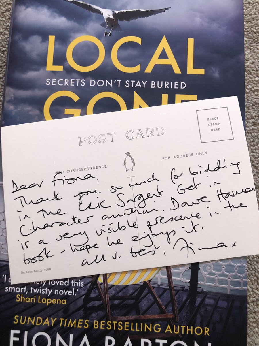 Delighted to receive this in the post today! What a treat to have a character named in a book as well as having the opportunity to donate to <a href="/CLIC_Sargent/">CLIC Sargent</a> cancer charity. Thank you so much @figbarton - I’m sure Dave will be very pleased! ❤️📚 #clicsargent #charity #FionaBarton
