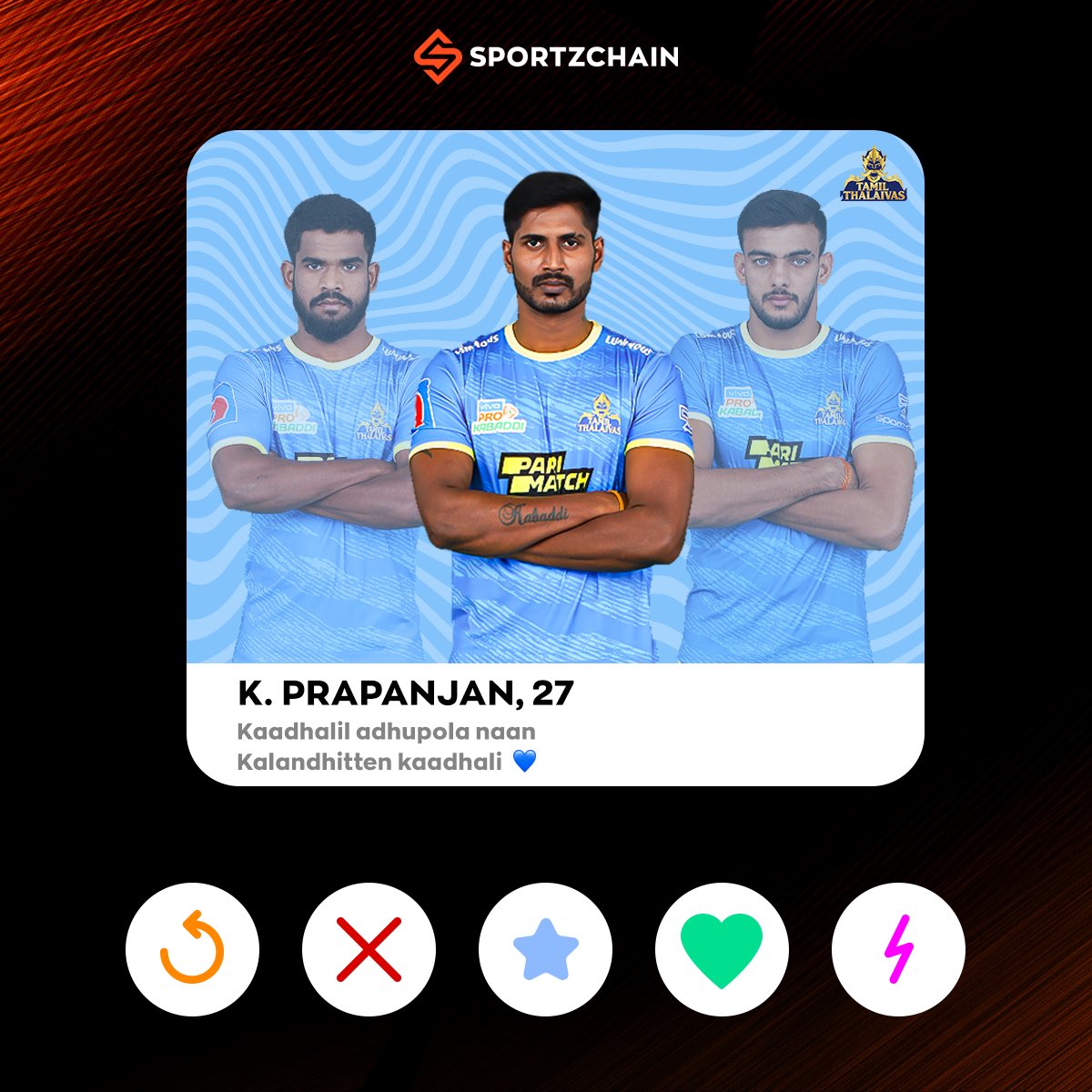 SPORTZCHAIN's tweet photo. If you could swipe and meet &amp; greet with all 3 players. Would you? 🤔⏩

Presenting the Digital world for fans to make where you can meet your favourite players! 🌎

Sign up today on ⤵️

https://t.co/uAR6FgTXCm 

#sportzchain #BeTheGameChanger #OneDigitalWorld https://t.co/pjAFYEe4E6