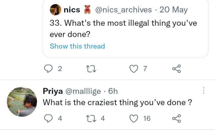 Kiraataka's tweet photo. 2 questions 1 answer, craziest thing I have done was and is illegal 😝 https://t.co/mDTI4fc9I5