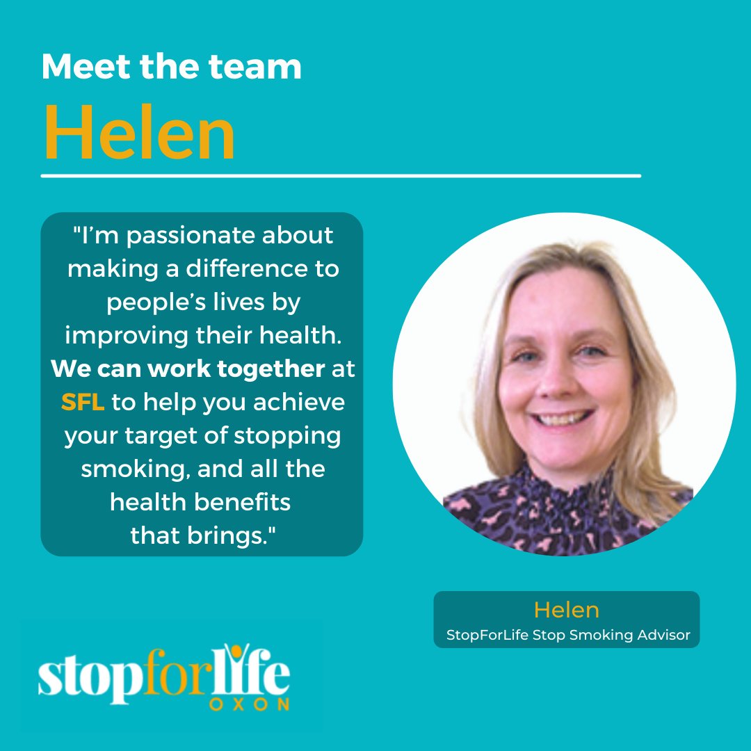 StopforlifeOxon's tweet photo. Meet Helen, one of our #StopforLife Stop Smoking Advisors.

To meet more of our wonderful team, or to find out more about how we can support you to quit smoking, visit https://t.co/l470fjX0XA  

#QuitSmoking #Oxfordshire #StopforLife https://t.co/DujjDYPzdm
