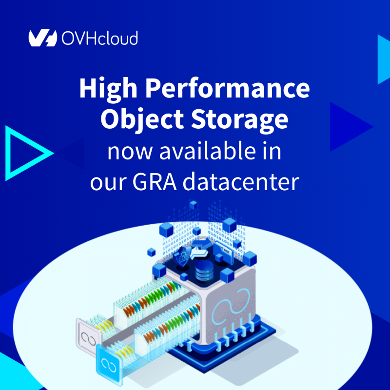 OVHcloud's tweet photo. 🆕 High performance #ObjectStorage is now available in our GRA datacenter. 
 
Get now a highly scalable, consistent high performance #storage solution with a competitive and predictable pricing

➡️ Find out more : https://t.co/f2Tmbla4E2

#S3API #BigData #IA #performance