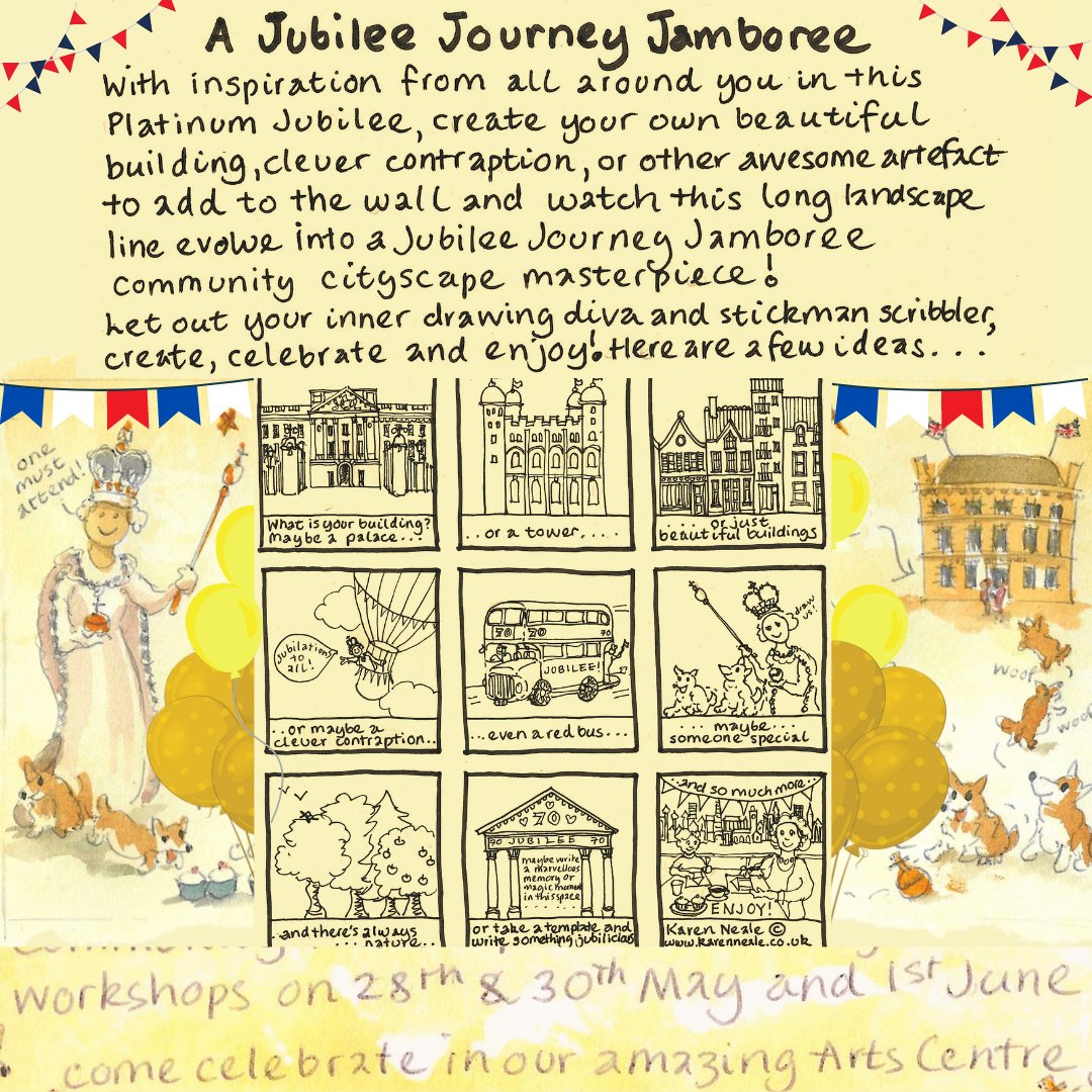 An opportunity to create 'A Jubilee Journey Jamboree' at <a href="/stamfordarts/">stamford arts centre</a> with Karen Neale 
Drawing workshop dates:
28th May – 10.30am - 1pm
30th May – 11am – 4pm
1st June – 1.30- 4pm
Karen will be doing a similar workshop on 27 August during our #Stamford Stories Exhibition
