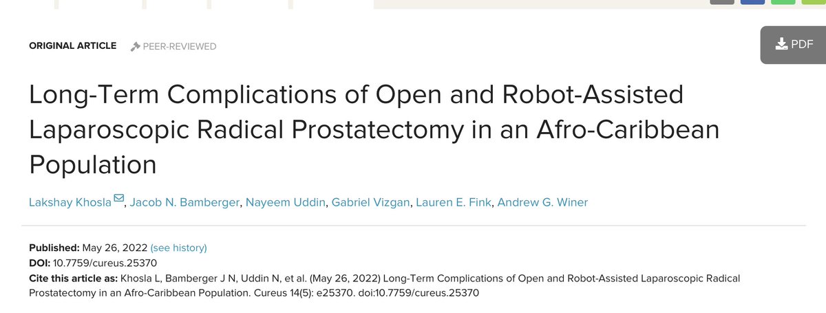 Excited to share our paper looking at complications following open vs. robot assisted prostatectomy in Afro-Caribbean men has been published! Go check it out tinyurl.com/8su9fc7a <a href="/Lakshay_Khosla_/">Lakshay Khosla</a> <a href="/awiner24/">Andrew Winer</a>