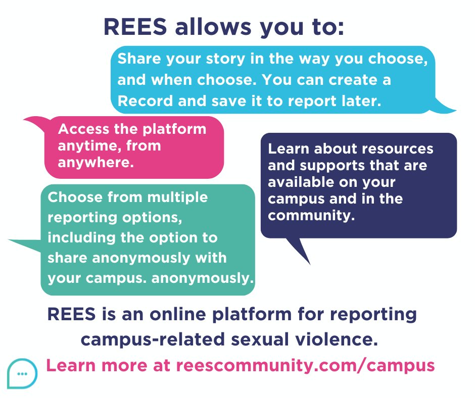 REES is a simple, secure online reporting platform for sexual violence that is available to support students, staff and faculty on campus. Learn more or Create a Record at reescommunity.com/campus/