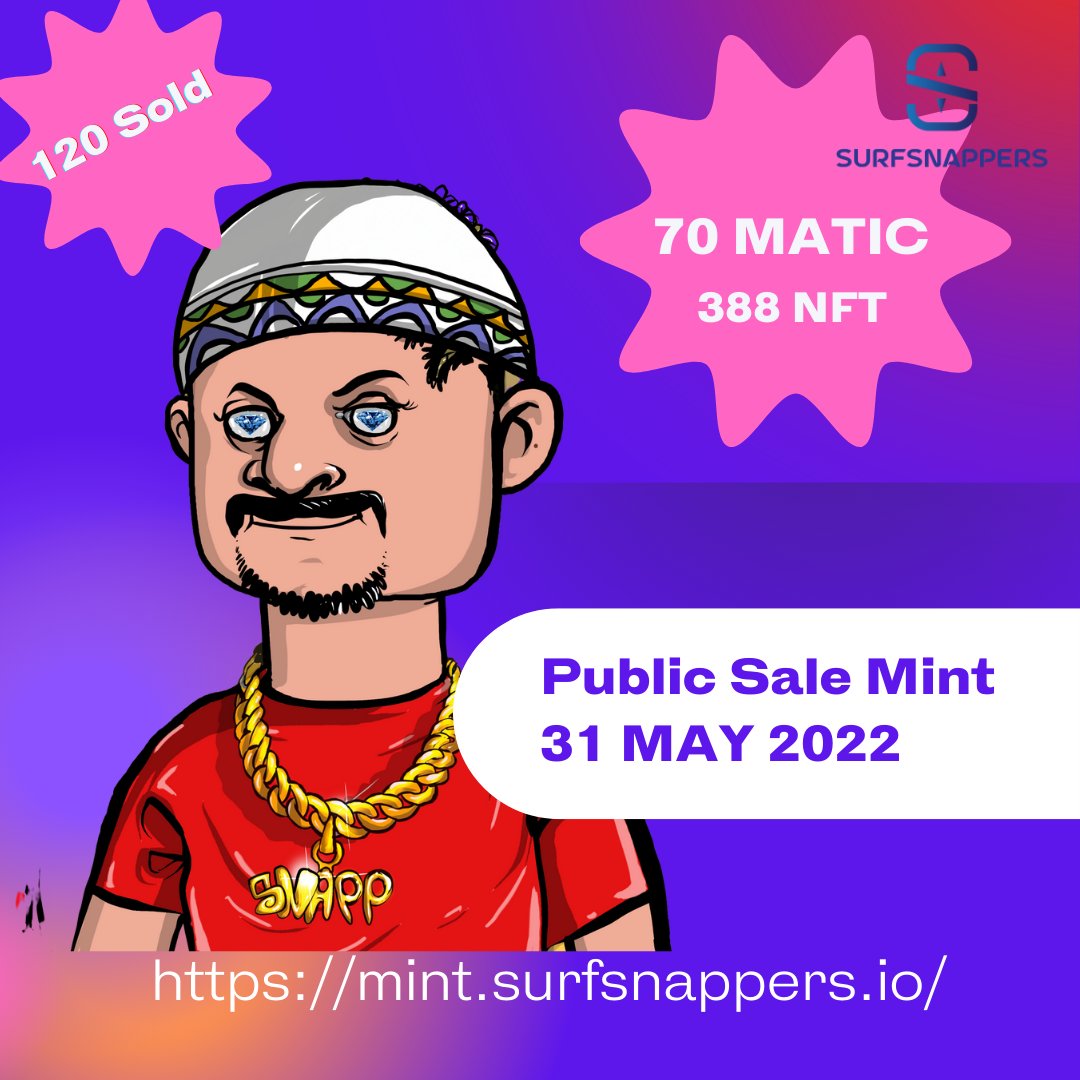 SurfSnappers's tweet photo. Our Public Mint sale will be on 31 MAY 2022. Only 70 MATIC around 0.02 ETH. 
https://t.co/KmDdgcVnMh

#PublicSale #NFTCommunity #NFTMinting https://t.co/fRahh0d2yK