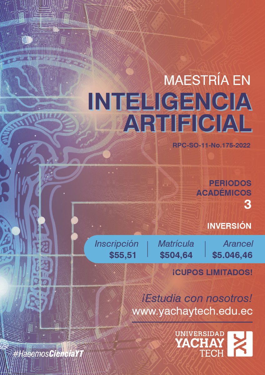UniYachayTech's tweet photo. #Nota| La Maestría en Inteligencia Artificial te brinda experiencia académica en programación y los fundamentos de la inteligencia artificial, el mercado laboral está en auge para profesionales de IA,  científicos de datos y programadores.
 
Más info: 👨‍🏫⬇️ https://t.co/b1zXPEvcWB https://t.co/rKI7fv8wWW