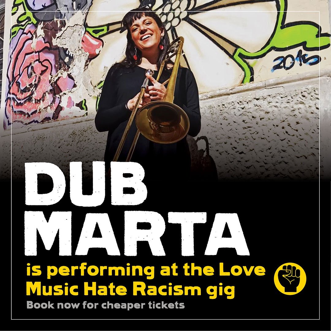 MarxismFestival's tweet photo. We’re very pleased to be hosting @dubmarta at the @lovemusichateracism gig at Marxism Festival 🎶🎺

Marta is bass player and vocalist performing an explosive mix of reggae, dub and soul with a distinctive and original sound. 

Tickets: https://t.co/NAsDbwwZ6c

#Marxism22 https://t.co/UkAOcOU6NP