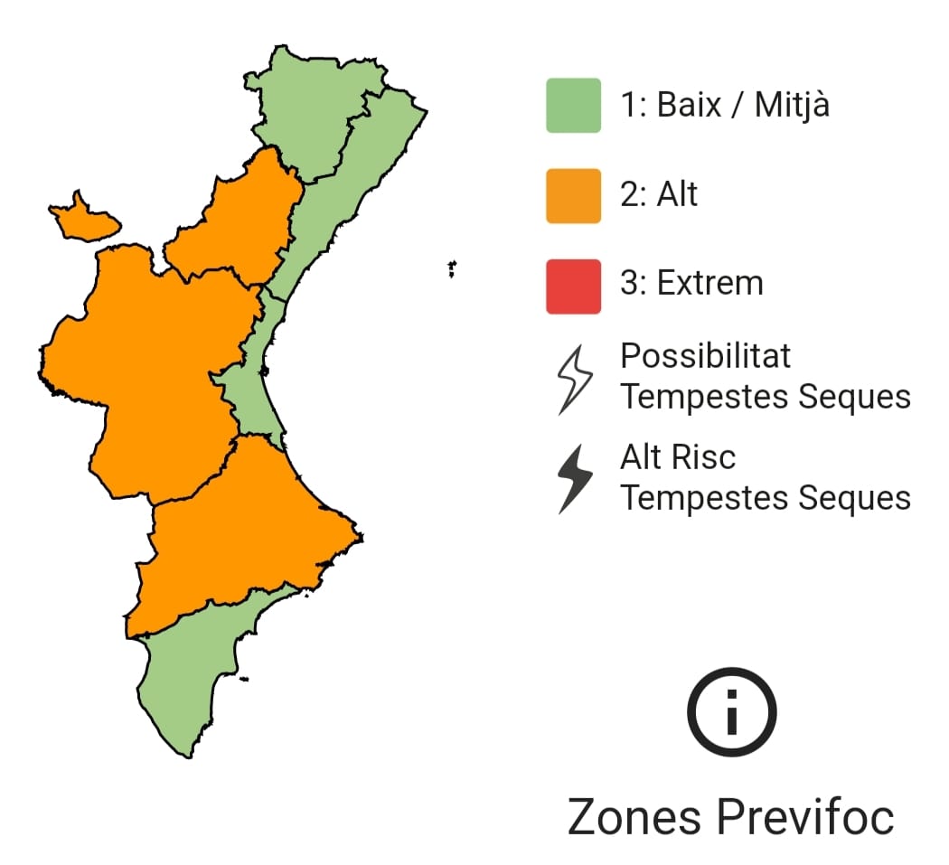 🔥El nivel de preemergencia por riesgo de incendios forestales para mañana sábado 27/05 es:

🟠Alto en el interior de Castellón y Valencia y en el sur de Alicante.
🟢Bajo-medio en el resto de la Comunitat Valenciana

#StopAlFoc