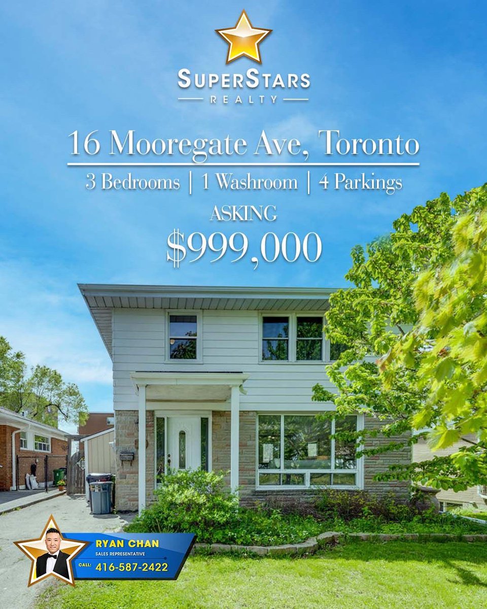 SuperstarsRyan's tweet photo. #SuperstarsRealty New Listing: Lovely 2 Storey Detached Home On A Large Lot, 40X125Ft. $$$ Upgrades. Hardwood Floor &amp; Large Windows Throughout. Bright &amp; Functional Layout. 3 Bedrooms.  Large Deck.  Close To Shops, Park, Subway(Kennedy Station), Future LRT.  Only Asking $999,000! https://t.co/izpKSilZka