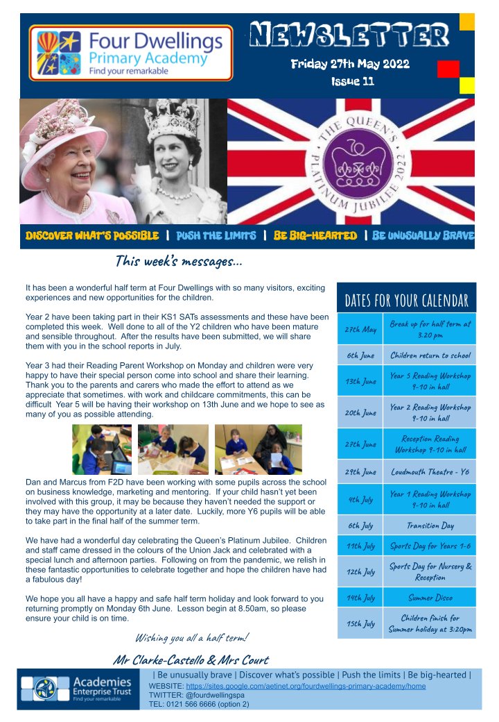 Four Dwellings Primary Academy on Twitter "Our latest newsletter is