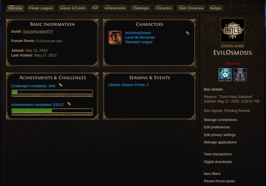 nkukard's tweet photo. @pathofexile Does this mean that playing under Linux (Steam/Proton) at work and Windows (POE client) at home is bannable? seriously? https://t.co/q01Pylnfd1