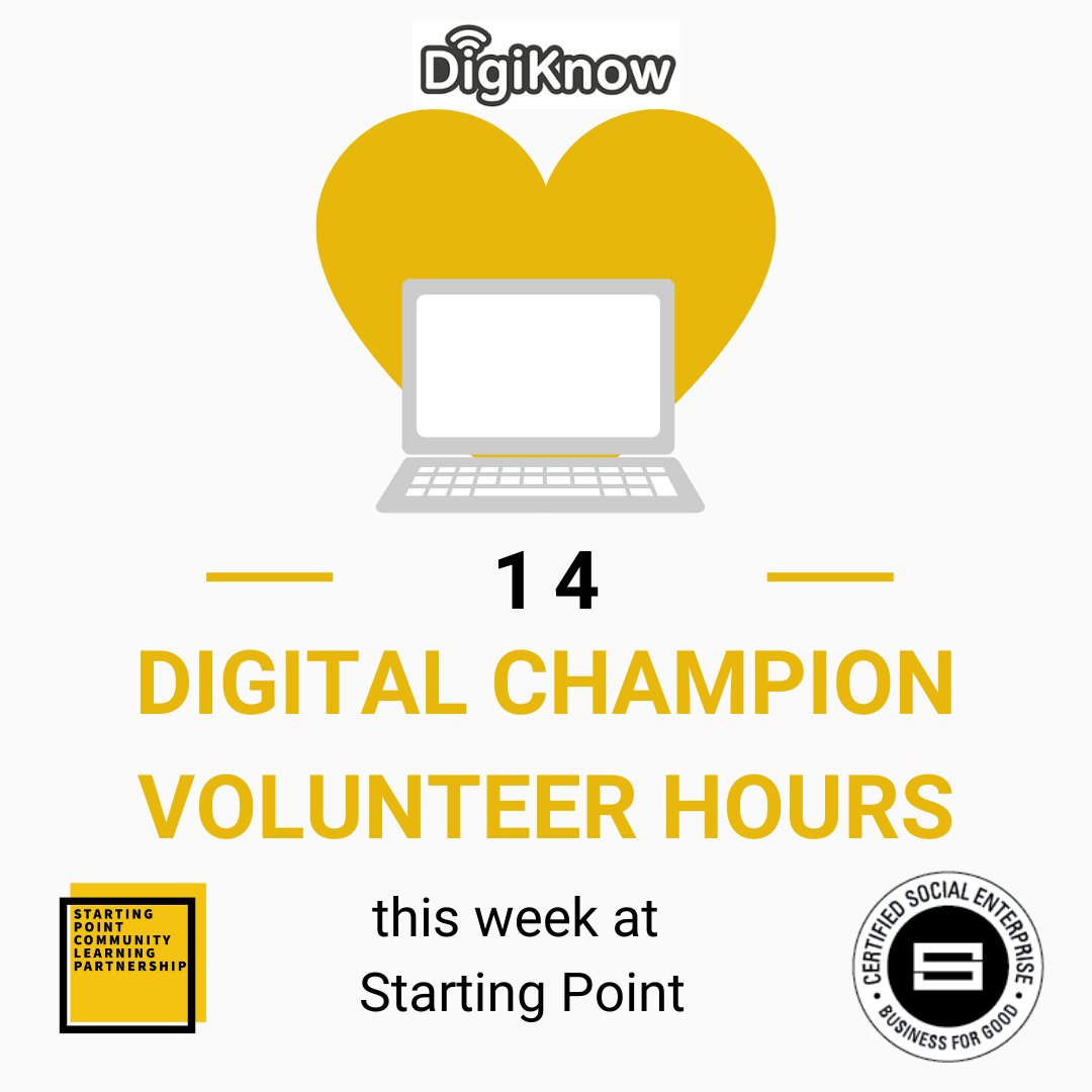 A huge thank you to our #digiknow digital champions who have given us 14 hours of their time this week to get local people online. We are always looking for additional support. Training, laughter and chips provided! Get in touch to get involved #stockport #digitalinclusion