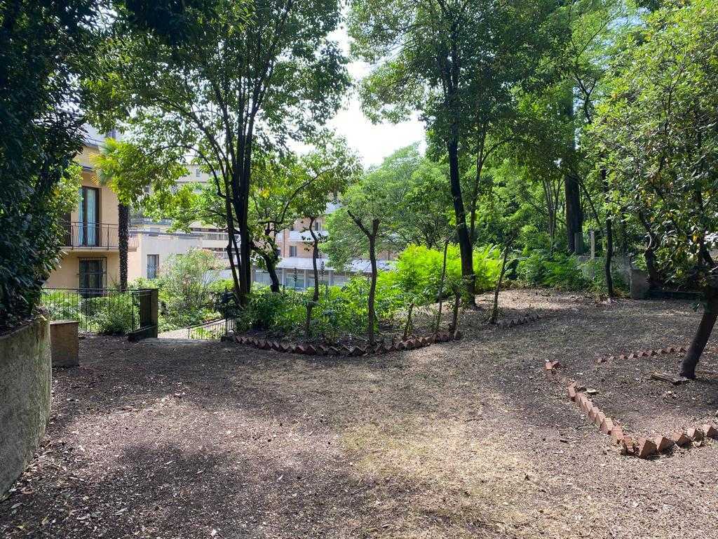 pyconit's tweet photo. BUT here comes one of the news of this year: The Green Garden Stage 🌳🌳 it's a real garden, right behind the building! Hopefully the trees will help us with the heatwave 😎 https://t.co/PU1yItntsx