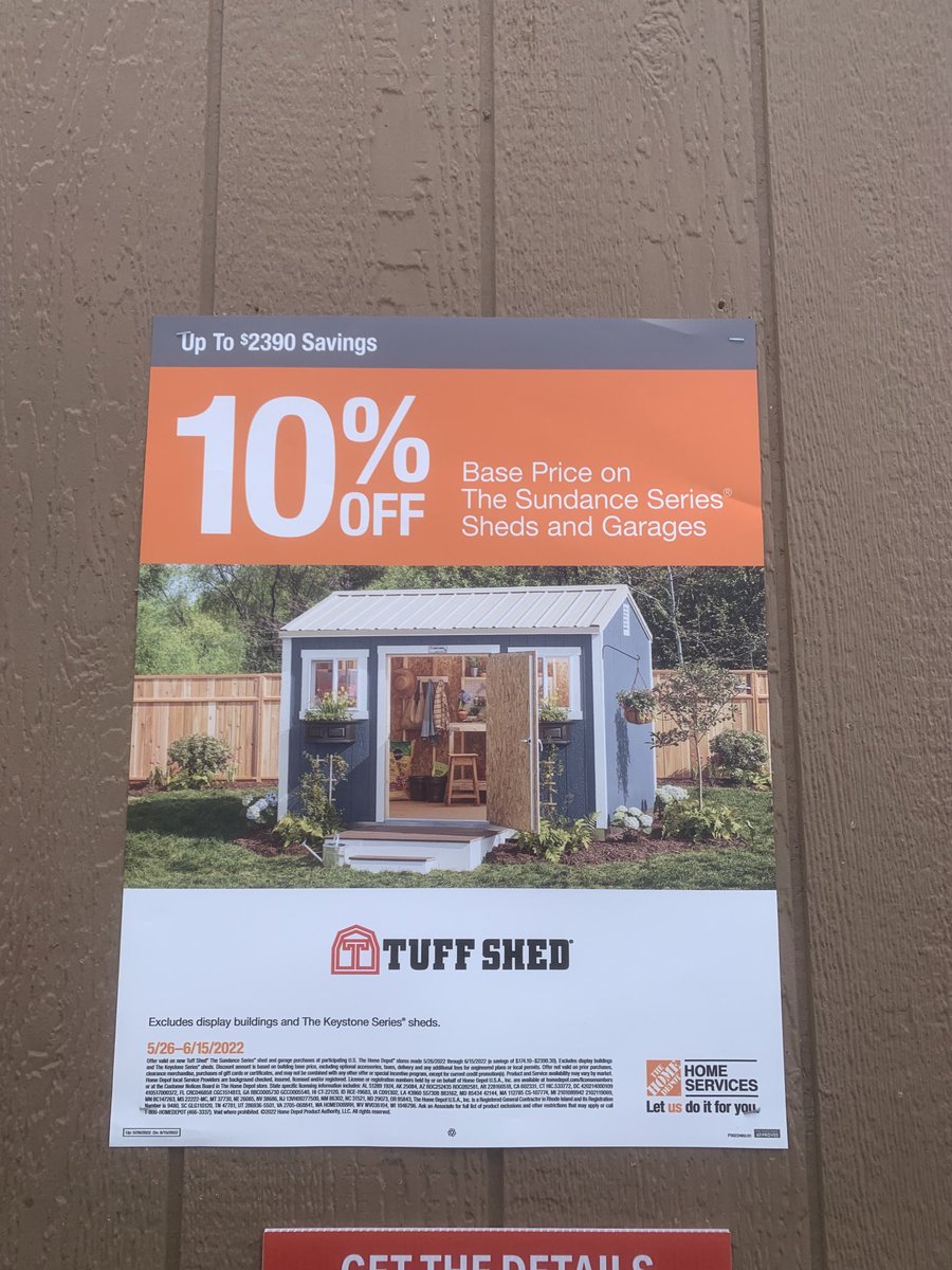 Tuff Shed New Promo!! One of my FAVS 10% Off on the base price of the Sundance Series Sheds and Garages plus 24 months no interest on HDCC! ⁦<a href="/BrianTUFFSHED/">BrianTUFFSHED</a>⁩ ⁦<a href="/MarkDMiller13/">月月</a>⁩ 
⁦<a href="/NeriWilliams/">Neri Williams</a>⁩ ⁦@THDAbbySmith⁩ ⁦⁦@kylerey81⁩