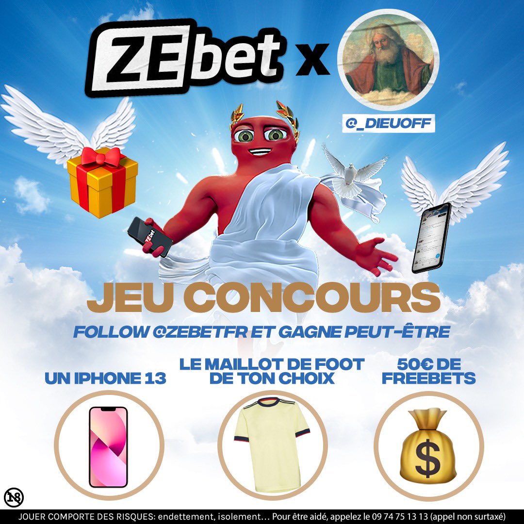 _dieuoff's tweet photo. 🍀 CONCOURS 🍀

Et si on fêtait, à l'occasion du match #LIVRMA, la fin de l'épopée européenne avec 3 gros cadeaux ? Tentez de remporter trois lots dont un iPhone grâce à @ZEbetFr (ne nous remerciez pas).

Pour participer : 
🔄 RT ce tweet
❤️ Follow @ZEbetFr + @_dieuoff https://t.co/FcNQGftHXq