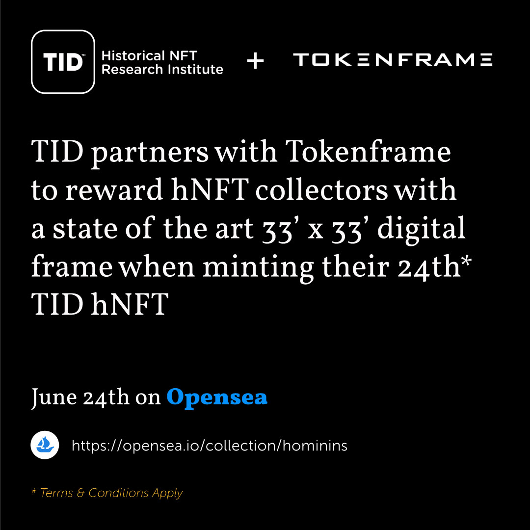 Start collecting &amp; get your own amazing 33x33 inch Tokenframe! Learn more on linktr.ee/tidhnft
#tidhnft #tid  #hnft #historicalnft #hominins #johngurche #opensea #historicalart #thefutureofthepast #nft