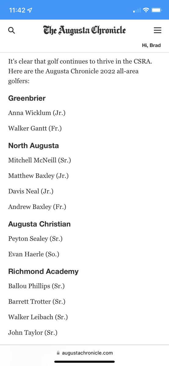 EvanHaerle10's tweet photo. Thank you to #augustachronicle for naming my teammate @SealeyPeyton and myself to the All Area Golf Team. Golf seems to be a major deal in this town! @B2BUV @golfgrambo @JoshGliege https://t.co/VxXkHDBovZ