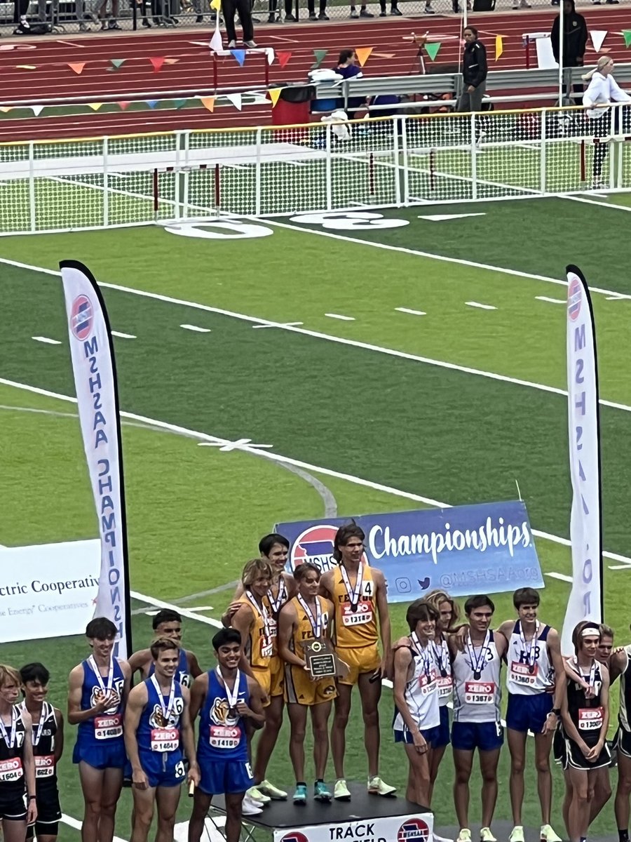 FHSMensTrack's tweet photo. With a time of 7:57.39, the Festus boys 3-peat as 4x800 State Champions! Ian Schram, Nathan Wolk, Brynen Johnson, and Jacob Meyers! @FESTUSAthletics https://t.co/mPErbYuhNM