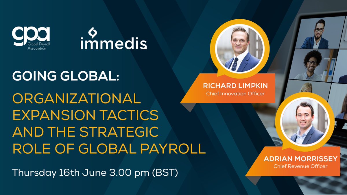 Join our own Richard Limpkin &amp; Adrian Morrissey to learn about global payroll's strategic role in organizational expansion during our next webinar with <a href="/GlobalPayAssoc/">GPA</a>. Thursday, 16 June at 3PM BST / 10AM EST. Register here: bit.ly/3lMGTd6 #globalpayroll #globalexpansion