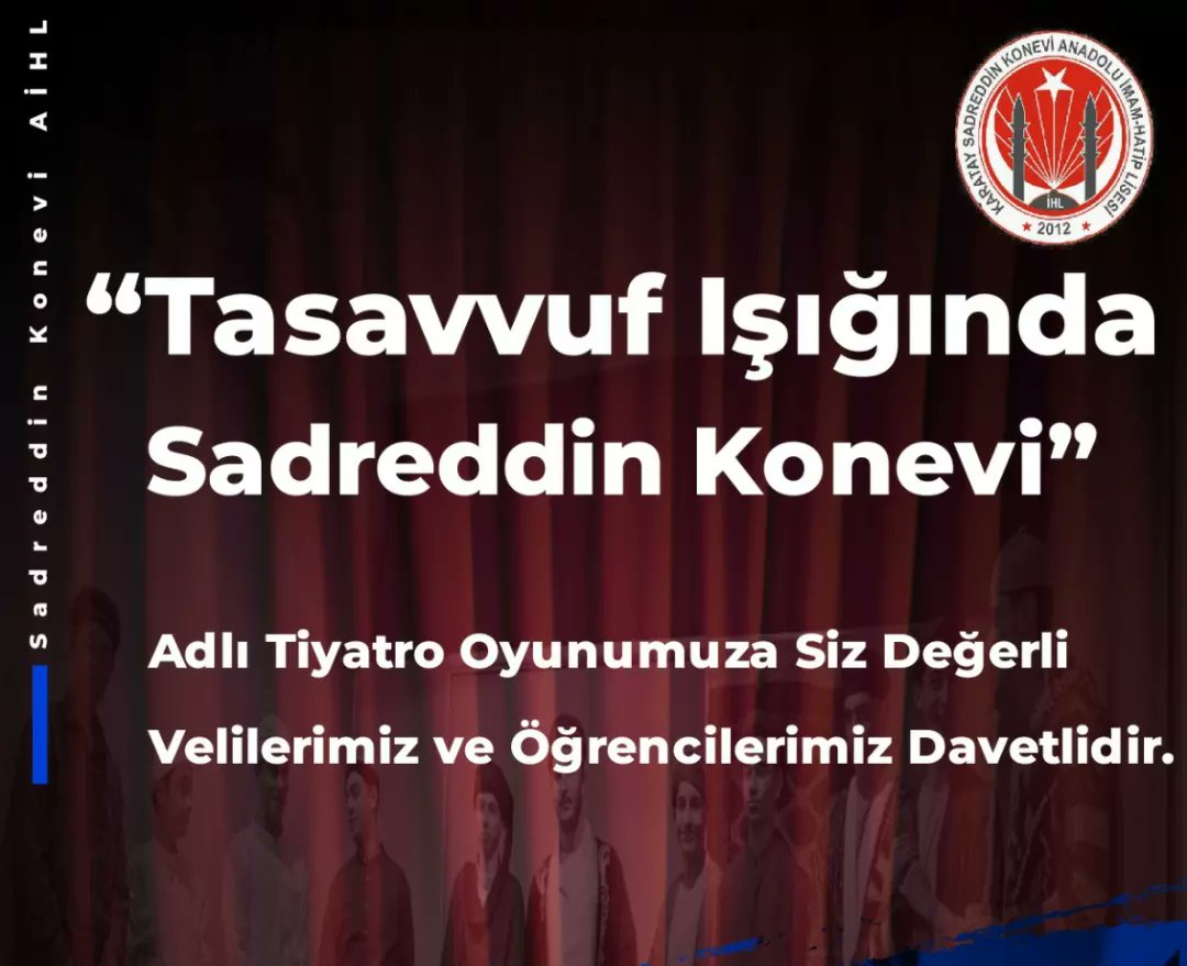 Karaaslan Atatürk İmam Hatip Ortaokulu 8. Sınıf öğrencilerine okulumuzun tanıtımını yaptık. Öğrencilerimizin hazırladığı 'Tasavvufun Işığında Sadreddin Konevi' adlı oyunu sergiledik. Atatürk İho öğrencilerine,öğretmen ve yöneticilerine teşekkür ederiz. @SeyitAliBuyuk @samisagdic