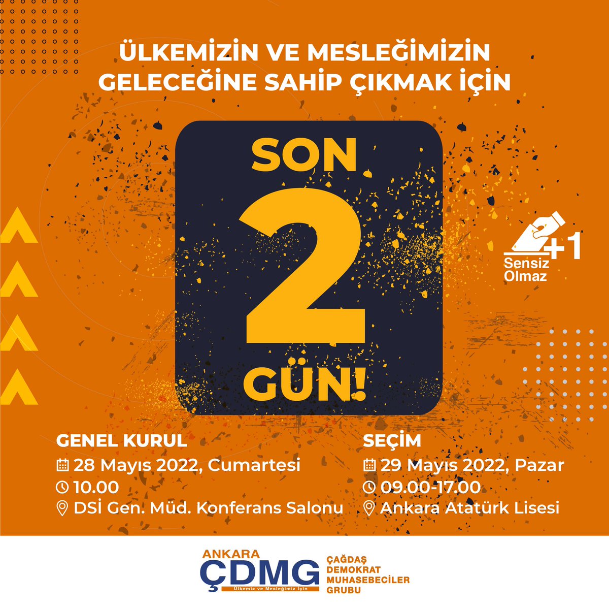 Haksız rekabetle mücadele etmek, mesleki kalite ve bilgiyi artırmak, mesleğimizi ve meslektaşlarımızı hak ettikleri değere kavuşturmak için son iki gün! 29 Mayıs’ta eşitlik, adalet ve demokrasiden yana olan tüm meslektaşlarımızın desteğini bekliyoruz.
#AÇDMG #ÇDMG #ASMMMO
