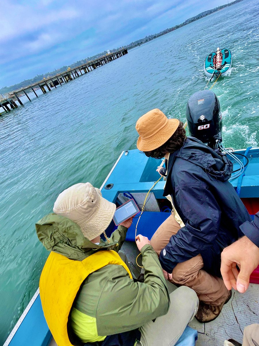 RUNgeophysics's tweet photo. Geophysics goes waterborne! Take a look at our PhD students Klaudio Peshtani and Morris Peshtani along with Dr. Dimitrios Ntarlagiannis at the North Island Naval Air Station in San Diego. Thanks to @USGS for their great help. #hydrogeophysics @USNavy @flynavy @USGSwaterCA https://t.co/3XcMv0H4nS