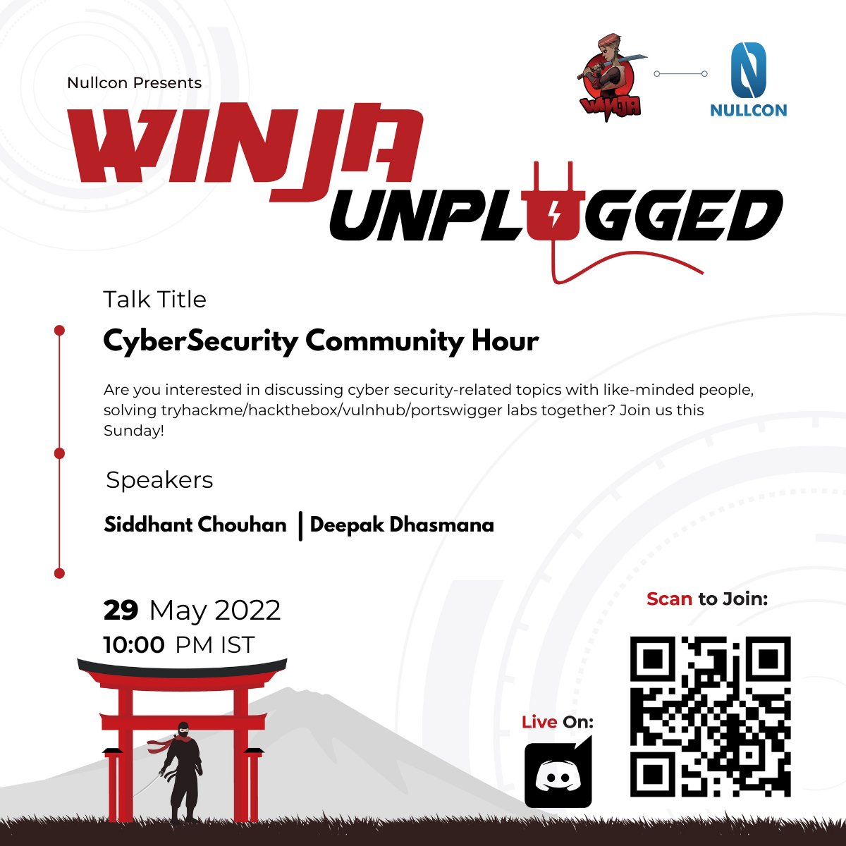 An hour dedicated to YOU! Join us to gain knowledge and discuss your thoughts on #cybersecurity 

Date: 29th May 2022
Time: 10:00 pm IST
Discord: discord.gg/CaNUkV4qNv?eve…

#communityhour #Winja #infosec #knowledgeispower