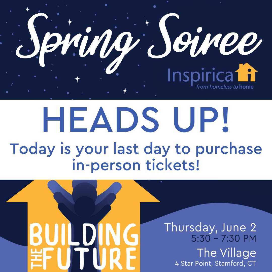InspiricaCT's tweet image. In-person ticket sales for this year's #SpringSoiree close today at 5 P.M. Go to bit.ly/3vcINsU to purchase your tickets! #InspiricaCT #StamfordCT #BuildingTheFuture