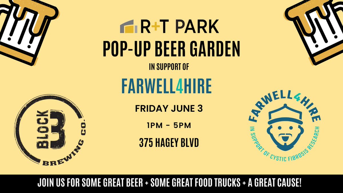 FOOD TRUCK REVEAL! <a href="/FoCheezyTruck/">Fo'Cheezy Food Truck</a> and the DrinkBox from ThunderStorm Productions are set to join <a href="/RTPARKUW/">R+T PARK</a> and <a href="/BlockThree/">Block Three Brewing</a> at the #Farwell4Hire Pop-Up Beer Garden! Join us on June 3rd from 1PM to 5PM! Don't forget to bring cash to show your support for #Farwell4Hire!