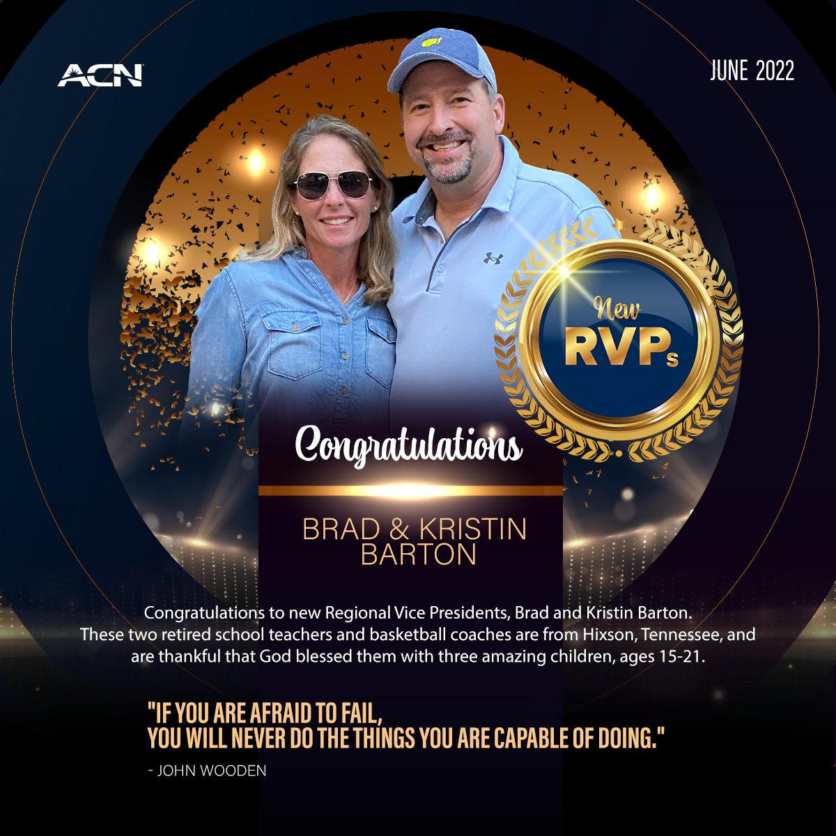 acnnews's tweet photo. We are so grateful to have new RVPs who lead from the heart as part of the #ACNfamily. Please help us recognize Brad & Kristin Barton. Congratulations!! #WeAreACN #NewRVPs https://t.co/mwYcxhS9c6