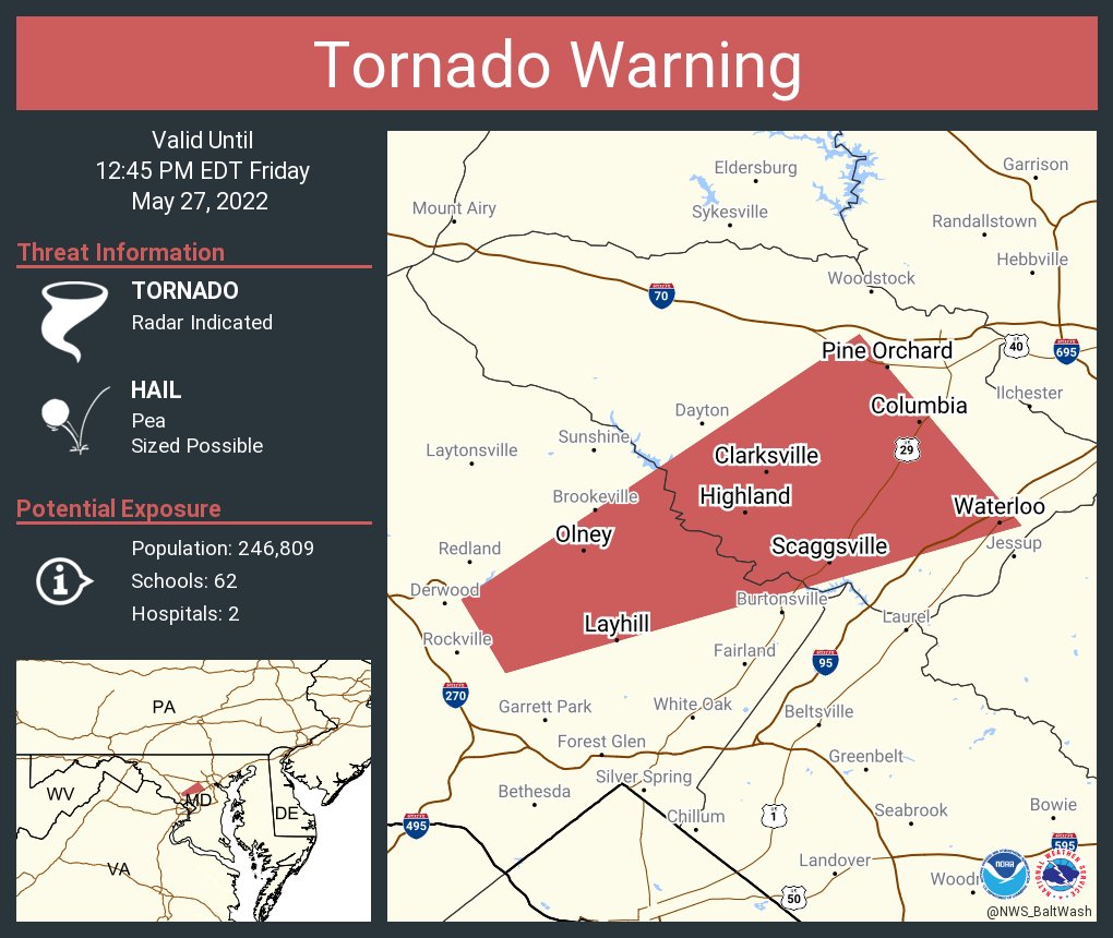 NWS Tornado on Twitter "Tornado Warning including Columbia MD, Olney