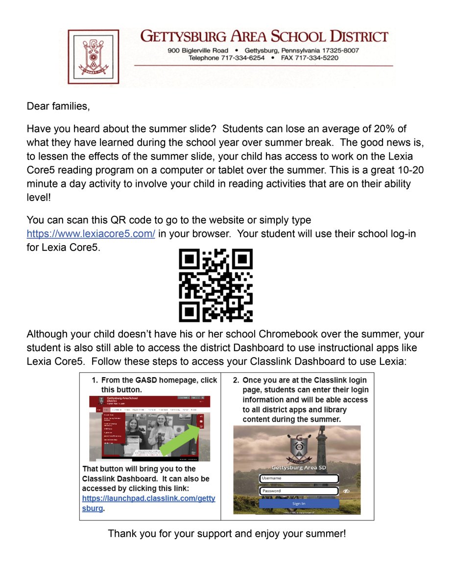 Do you know what the summer slide is? On average, Ss lose 20% of what they have learned during the school year over summer break.

The good news? GASD is offering access to the Lexia Core5 reading program for K-5 Ss 📚

*See the second image for information

#GASDisGreat