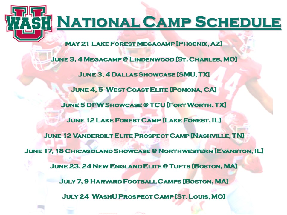@WashUFootball National Camp Schedule. (DM/text/email/call - Let us know if we will see you this summer!) @LindenwoodFB @SMUFB @TCUFootball @VandyFootball @LFC_FOOTBALL @EliteFBClinics @NUFBFamily @Crim_Recruiting