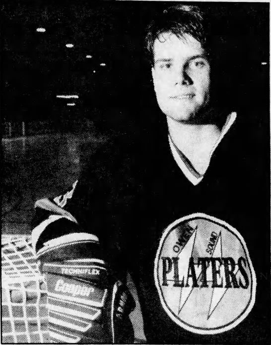 Photo of Owen Sound Platers defenceman Shawn Krueger, taken before the 1991-92 season. In 3 seasons with the Platers (1990-1993), Krueger scored 1 goal and recorded 18 assists for 19 points in 111 games, while also collecting 197 PIMs.