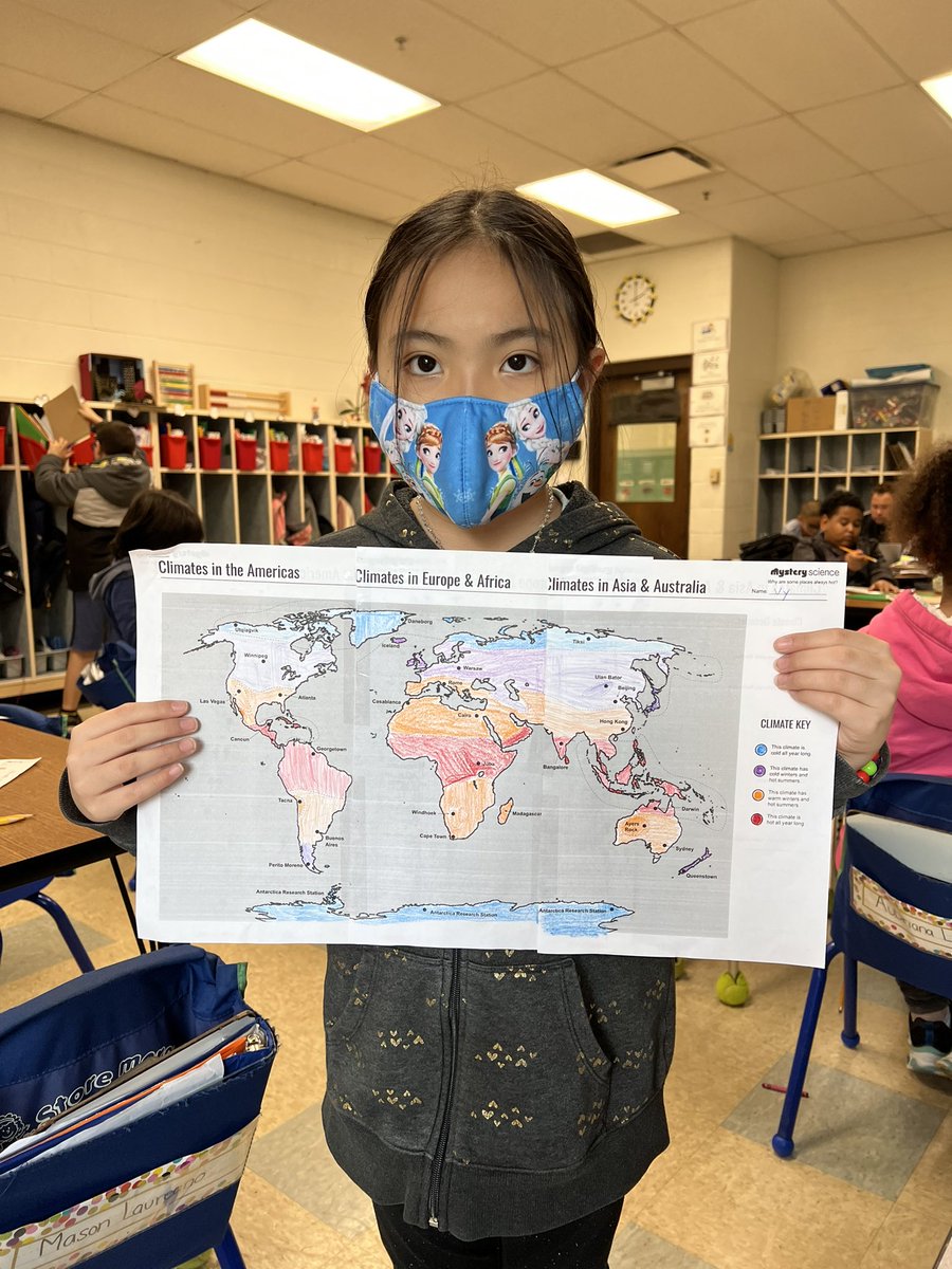 Ms_AniSmith's tweet image. Science is so much fun with @MysteryScience. We learned about different climates all around the world. We also made a world map and shaded in the different climates! #thirdgradescience #d100inspires #komenskylionpride @timdunnell