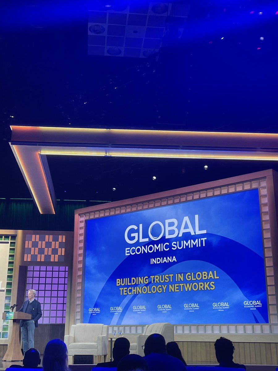 Dr. @ericschmidt, chairman of @TechDiplomacy partner @scsp_ai, closes the Indiana Global Economic Summit with a keynote address on trust in global technology networks. #INGlobalSummit @Indiana_EDC