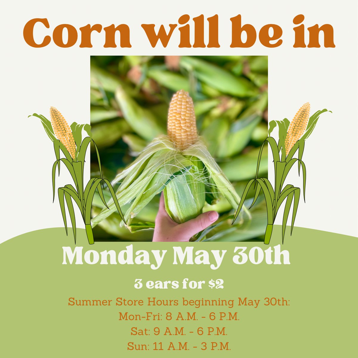 Official date for corn will be Memorial Day, Monday May 30th!! Who’s ready to take home some of the valley’s best corn! 🌽🌽🌽