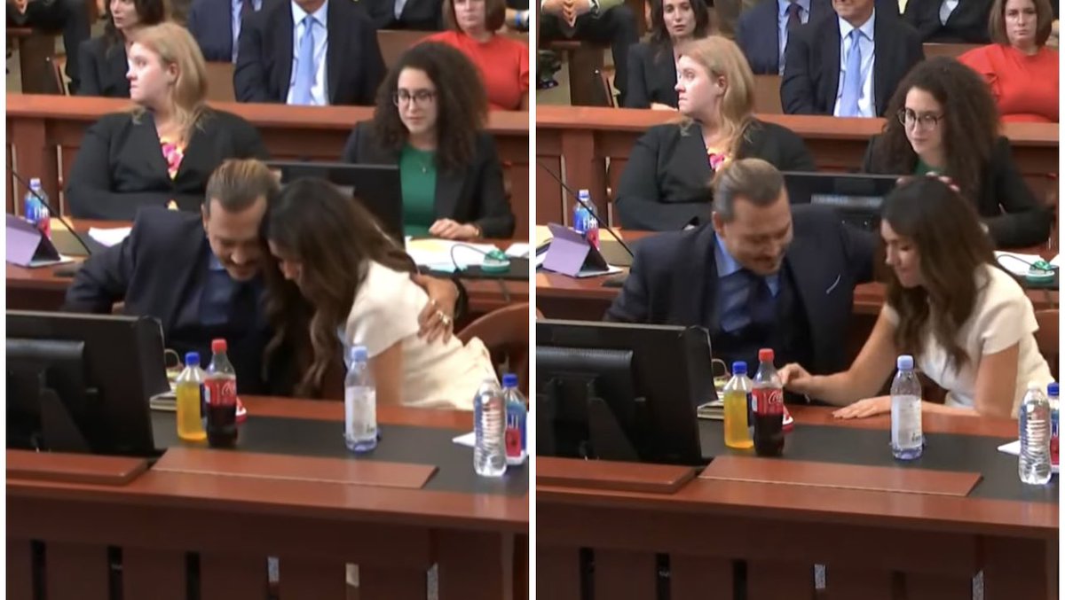 fryingpanan's tweet photo. People want to speculate about the relationship between Camille and Johnny… tbh the way he hugged her and that cute little pat on the head he gave. Is giving a caring uncle vibes❤️ #JusticeForJohnnyDepp #TeamJohnny #DeppVsHeard #DeppVHeardTrial #CamilleVazquez https://t.co/gQbQMJ98ia